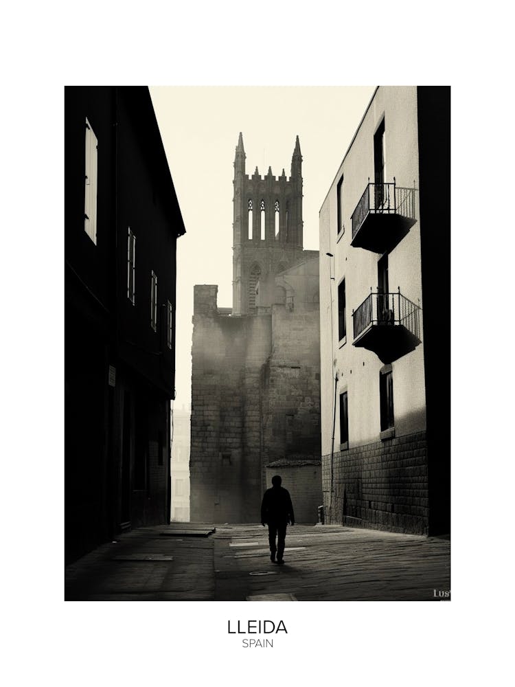 Poster Of Lleida, Spain, Black And White Analogue Photography 2