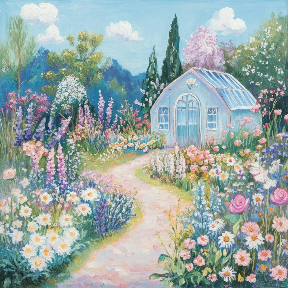 french garden scene with blooming flowers 5