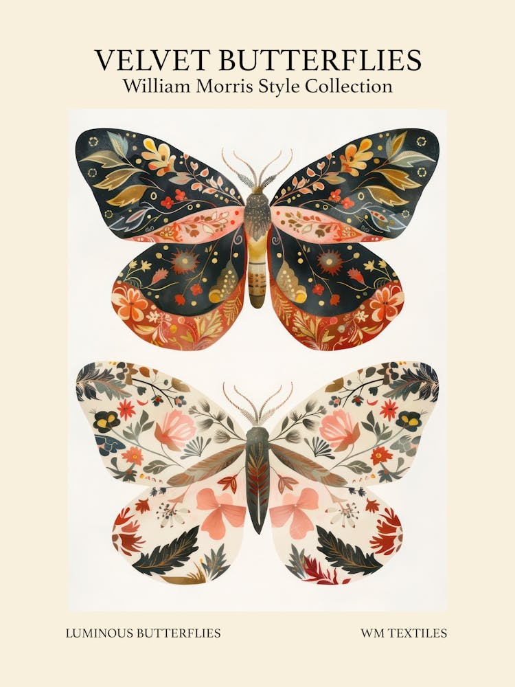 Velvet Butterflies Collection Luminous Butterflies William Morris Style 1