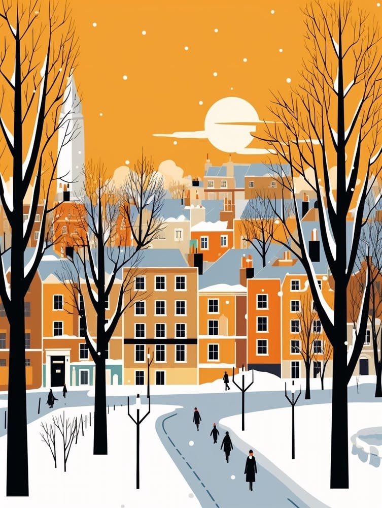Retro Winter Illustration Cambridge United Kingdom 1