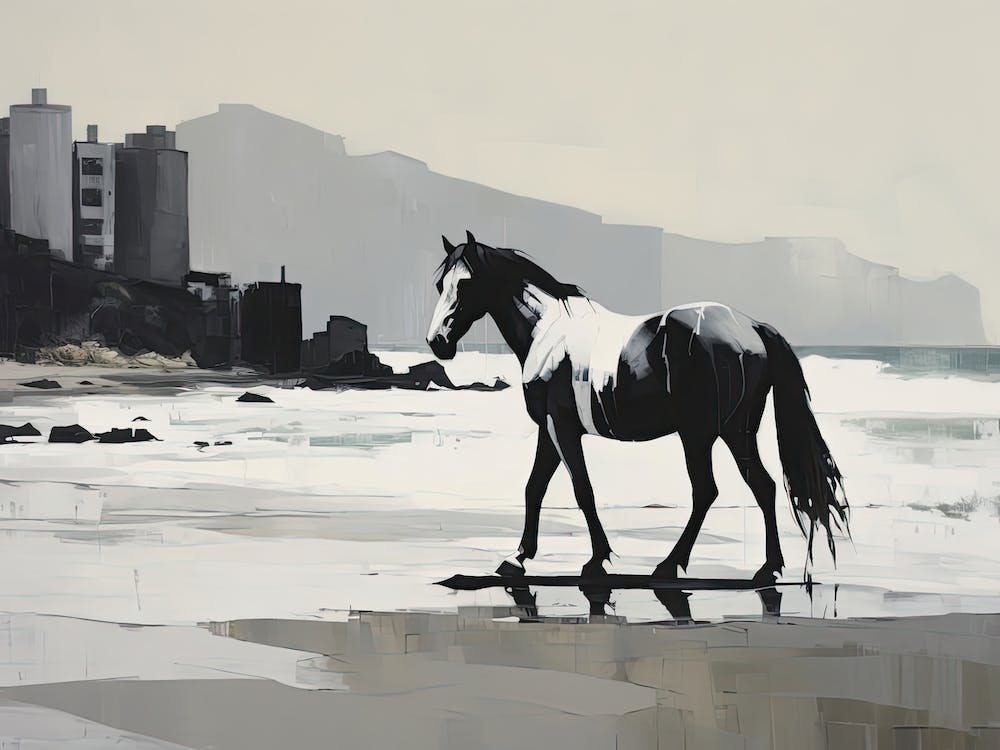 A Horse Oil Painting In Ipanema Beach, Brazil, Landscape 3