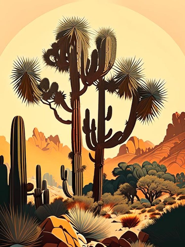 Joshua Trees In Mountains Retro Illustration (4)