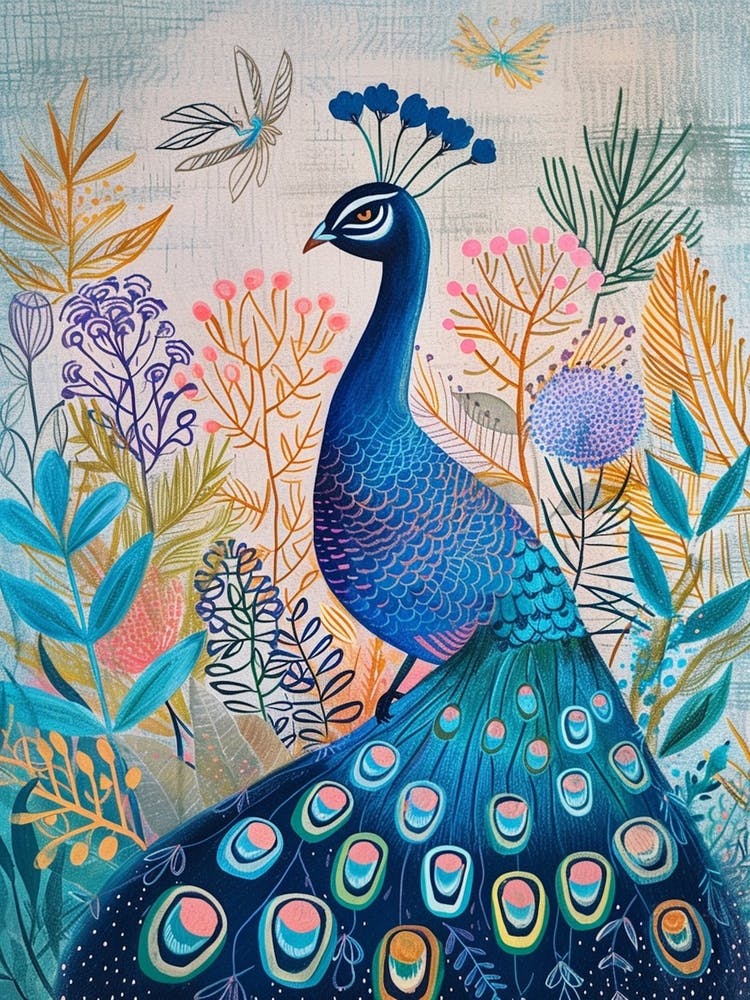 Folky Floral Peacock In The Wild 1