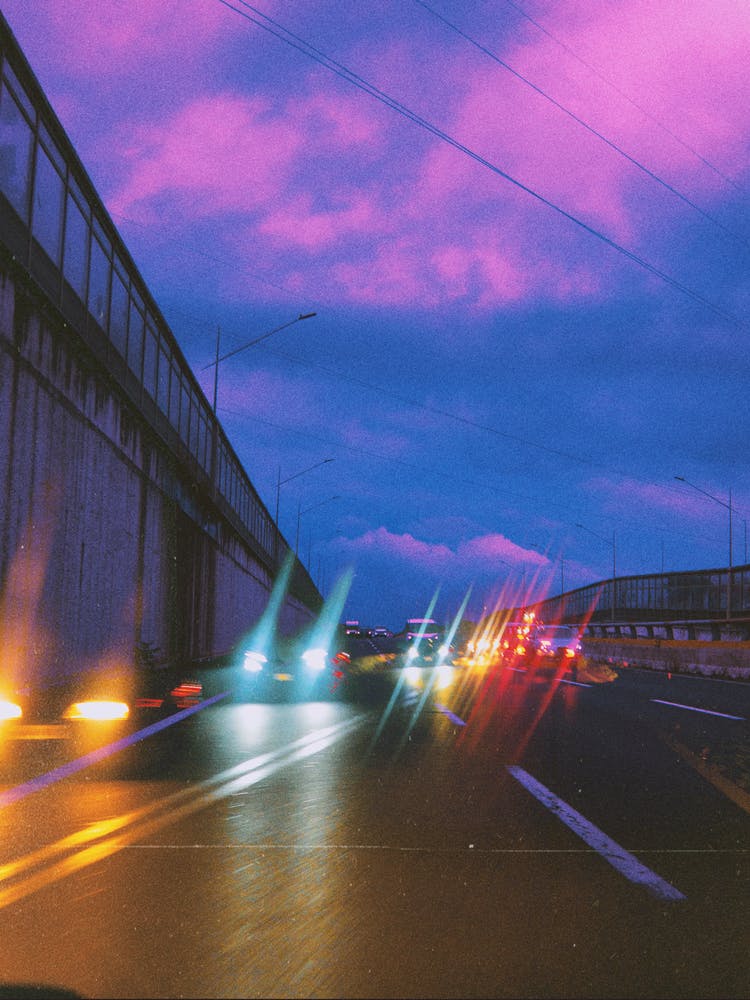 Purple Sky Over A Highway