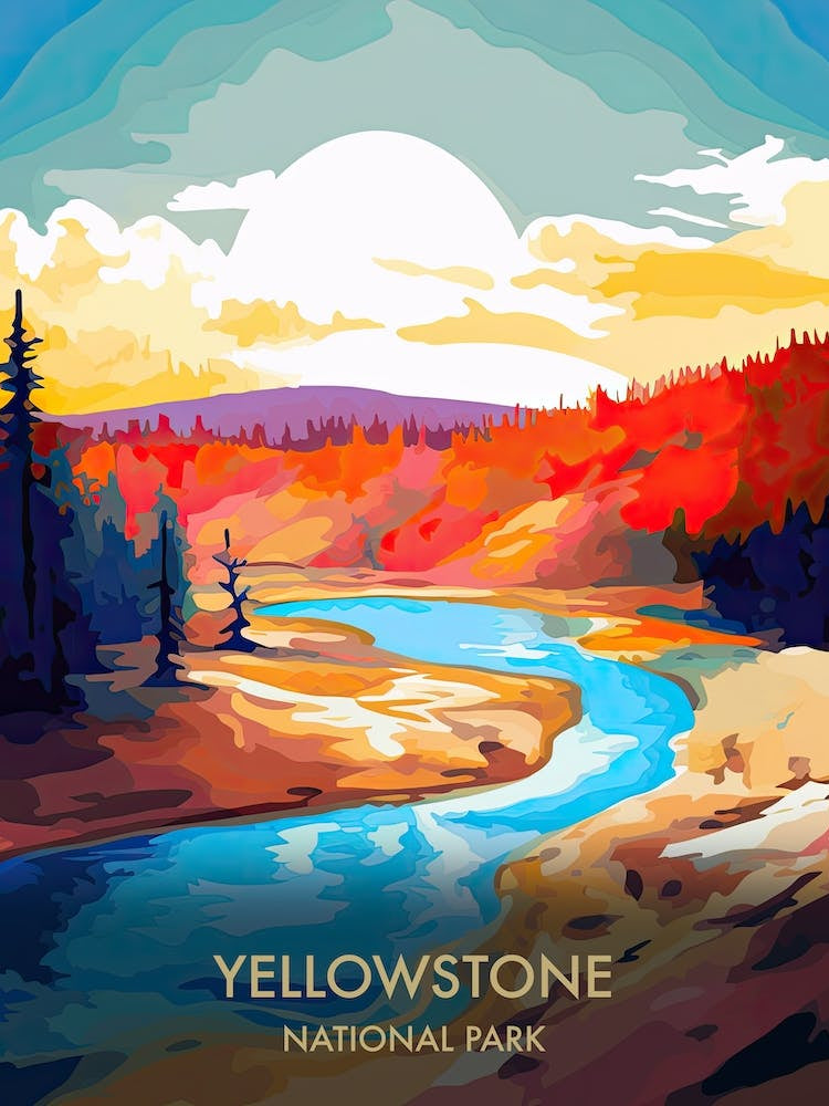 Yellowstone National Park Travel Poster Illustration Style 4