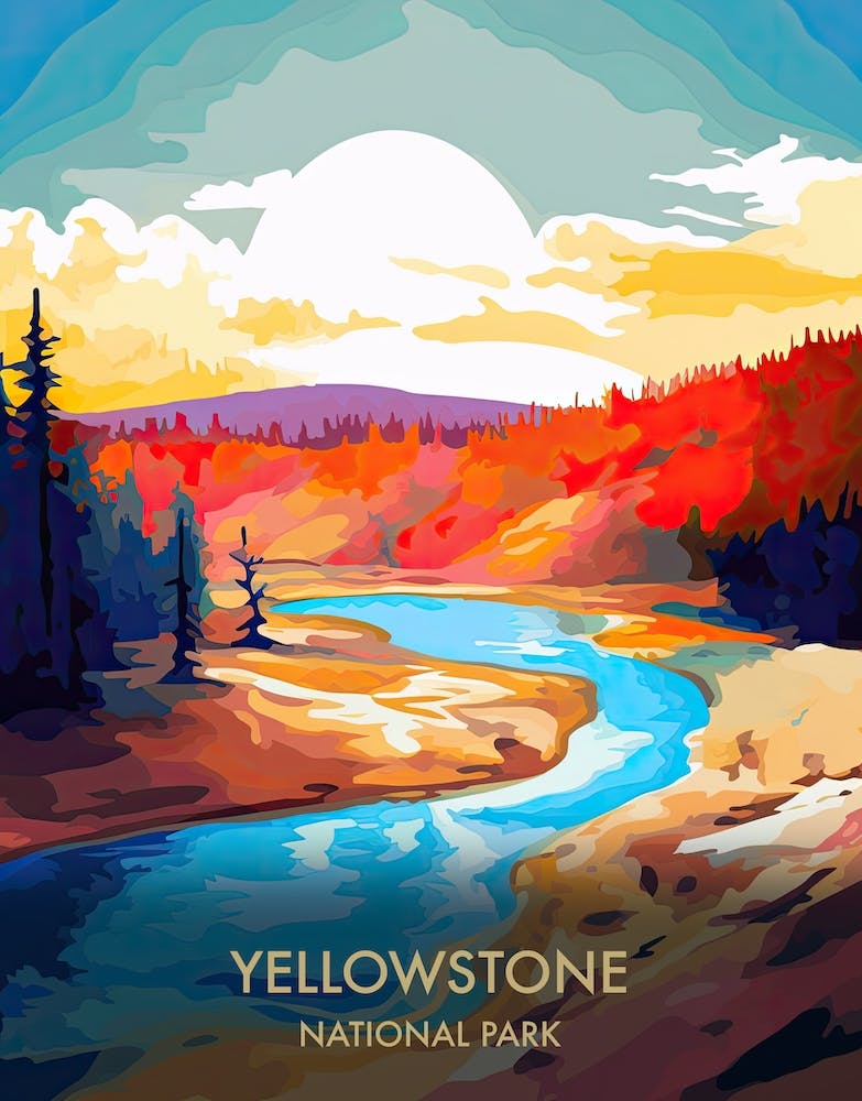 Yellowstone National Park Travel Poster Illustration Style 4