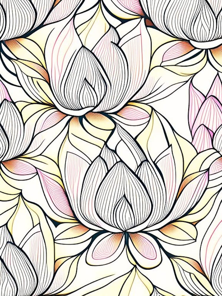 Fleur de Lotus Motif Répété Dessin au Trait Abstrait 3