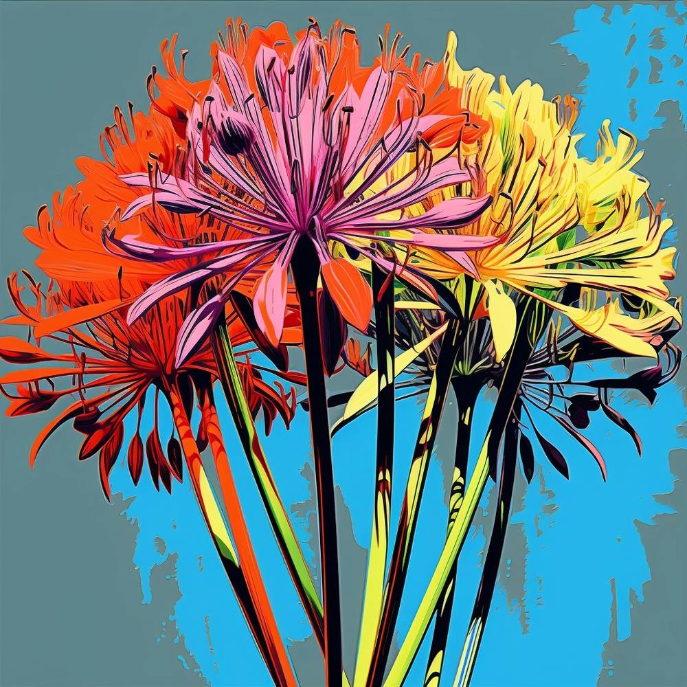 Andy Warhol Style Pop Art Flowers Agapanthus 3 Square