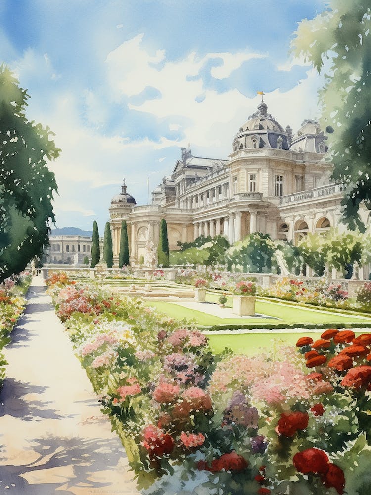 Schnbrunn Palace Gardens Austria Watercolour 2