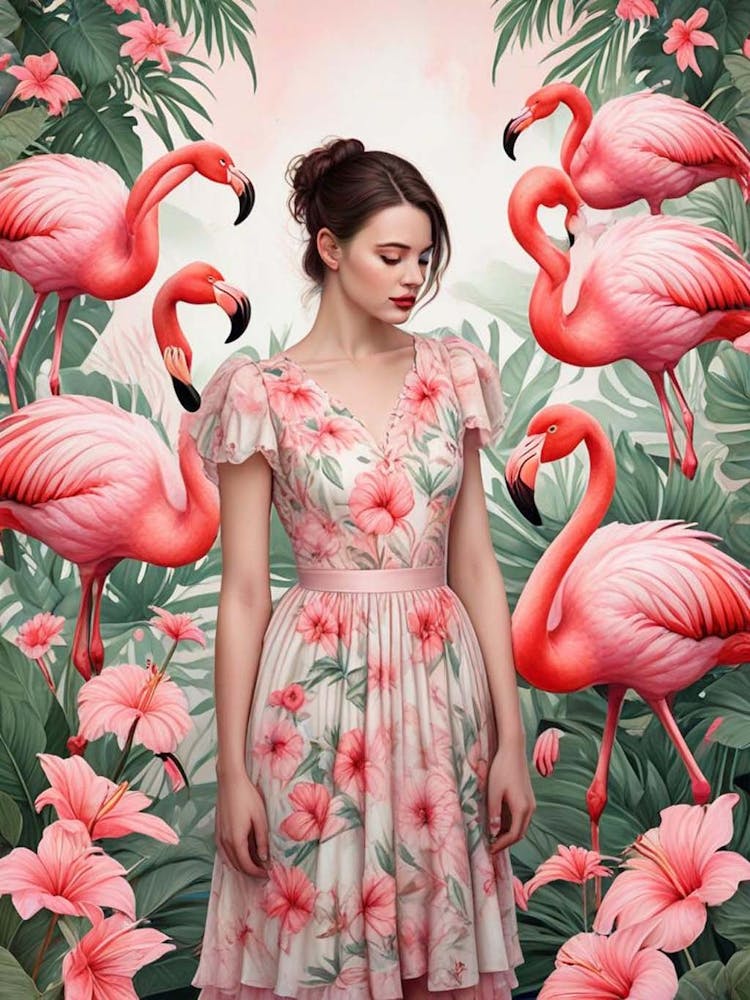 Vintage Style Flamingo Artwork (1)