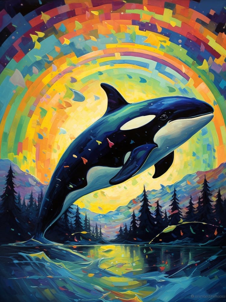 Orca Whale Rainbox Moonlight Impasto