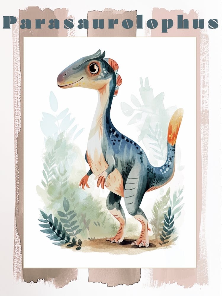 Cute Cartoon Parasaurolophus Dinosaur Poster