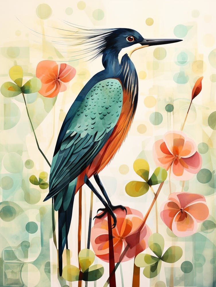 Bird Painting Collage Green Heron 1