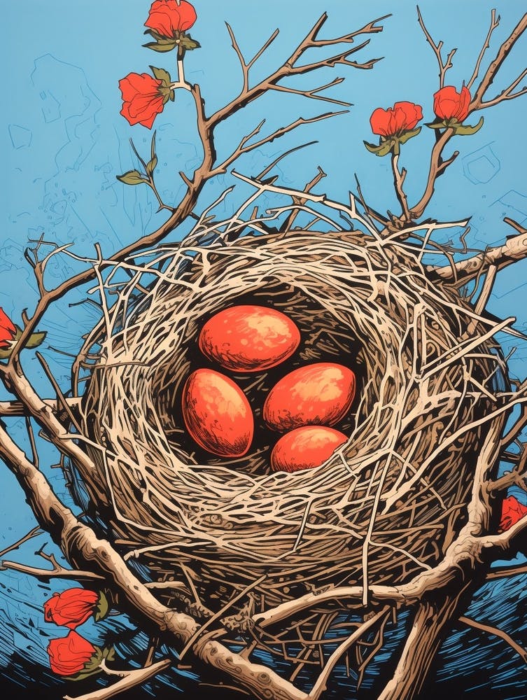 Bird S Nest Linocut 3