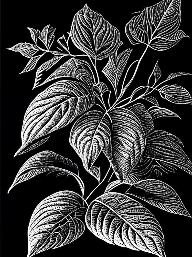 Lemon Balm Leaf Linocut 1