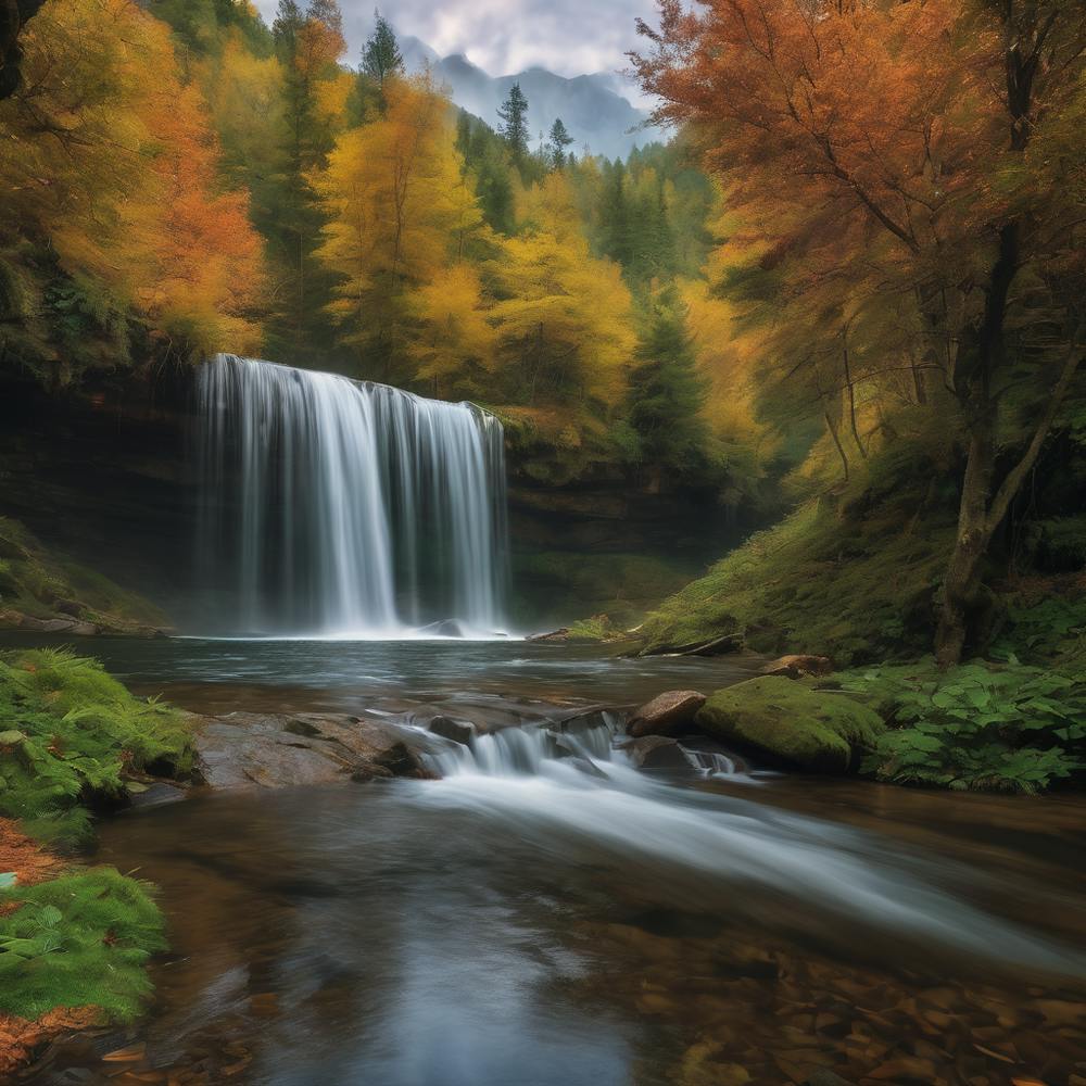 Waterfall In Autumn