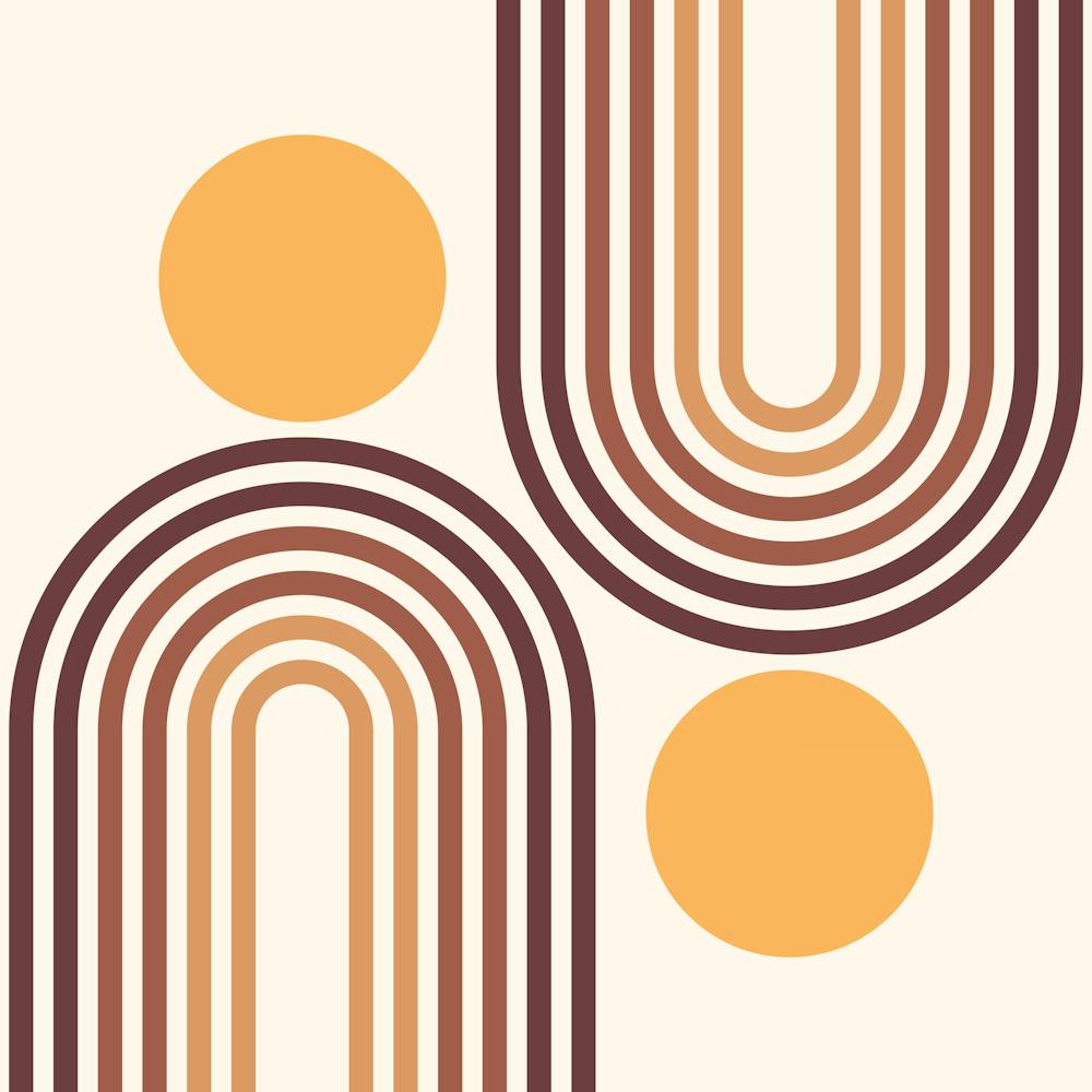 Mid Century Modern Geometric Rainbow And Sun Abstract A8 In Contemporary Pastel Brown Gold 02