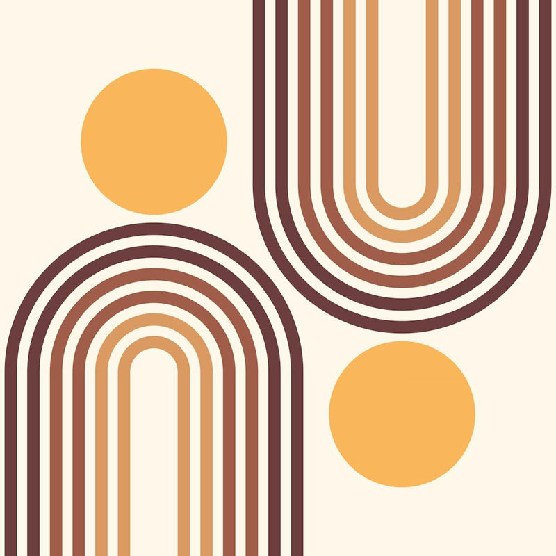 Mid Century Modern Geometric Rainbow And Sun Abstract A8 In Contemporary Pastel Brown Gold 02