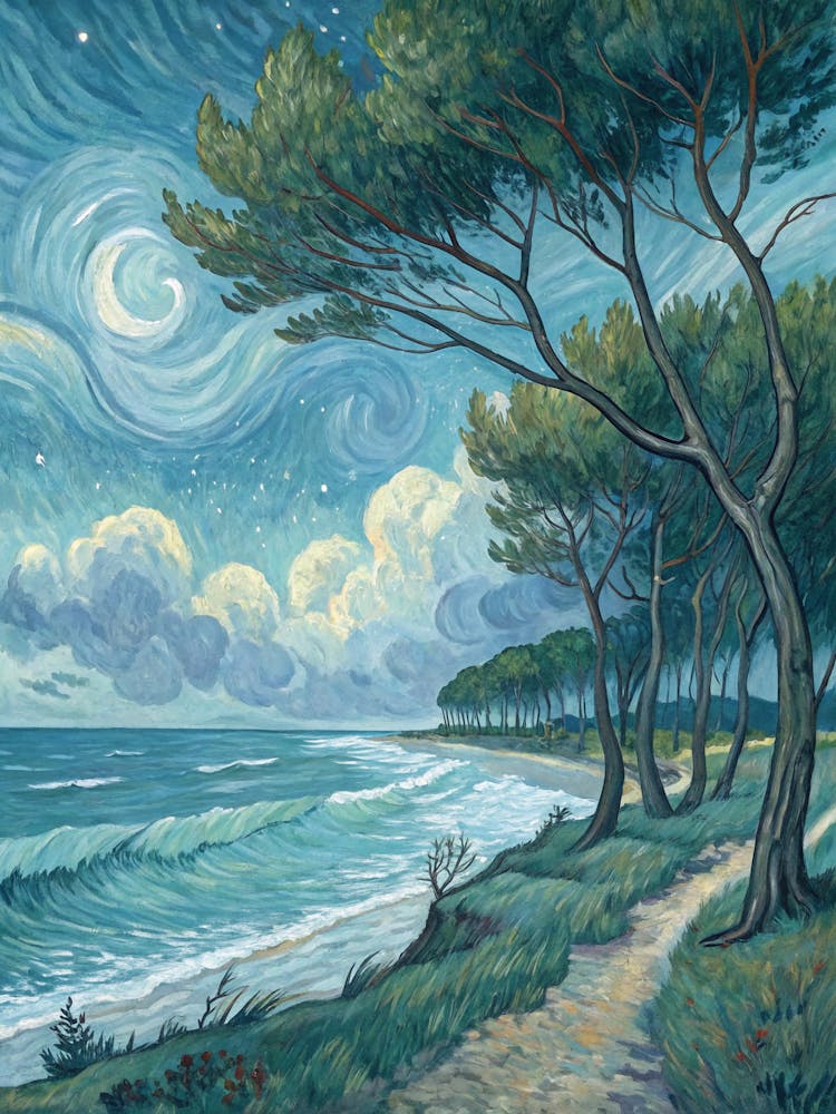 Van Gogh Inspired Seascape Surrealist Oil Painting