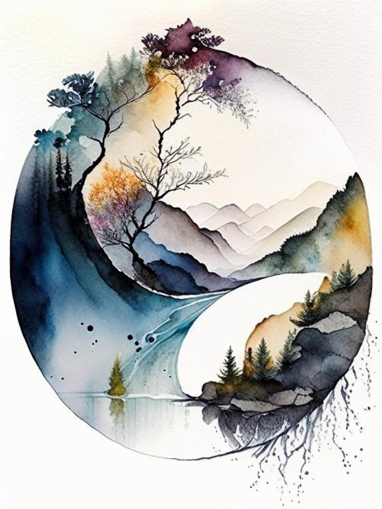 Landscapes 4 Yin And Yang Watercolour