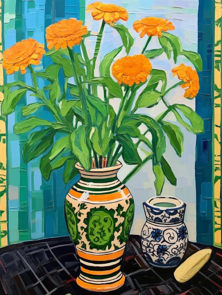 Flowers In A Vase Still Life Painting Marigold 2