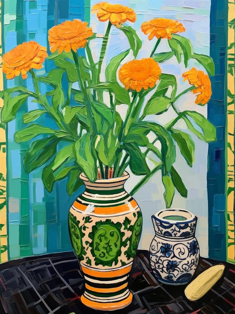 Flowers In A Vase Still Life Painting Marigold 2