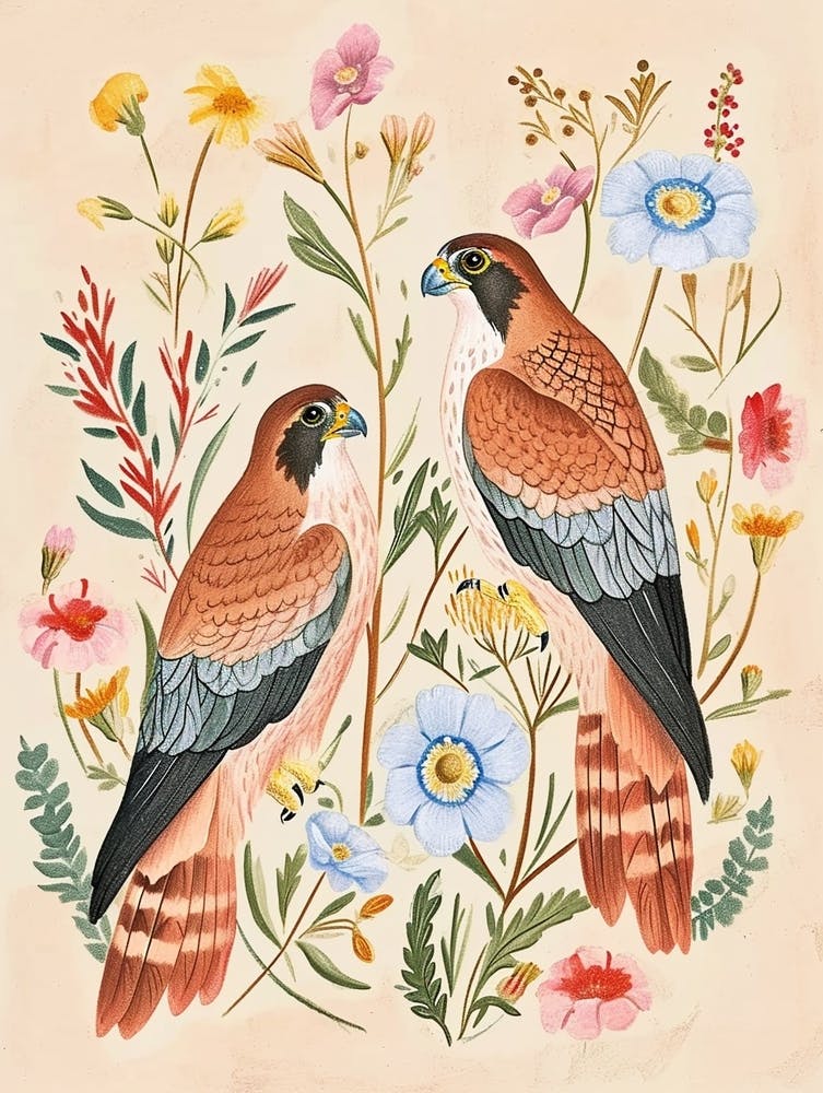 Folksy Floral Animal Drawing Falcon 1