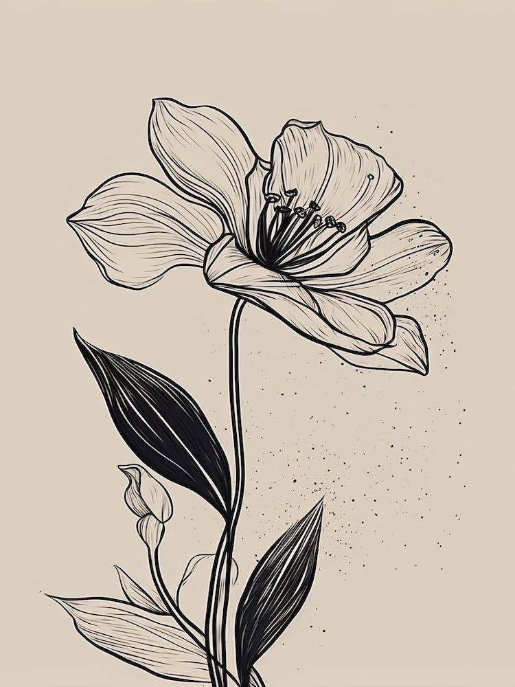 Lilies Line Art Flowers Illustration Neutral 2