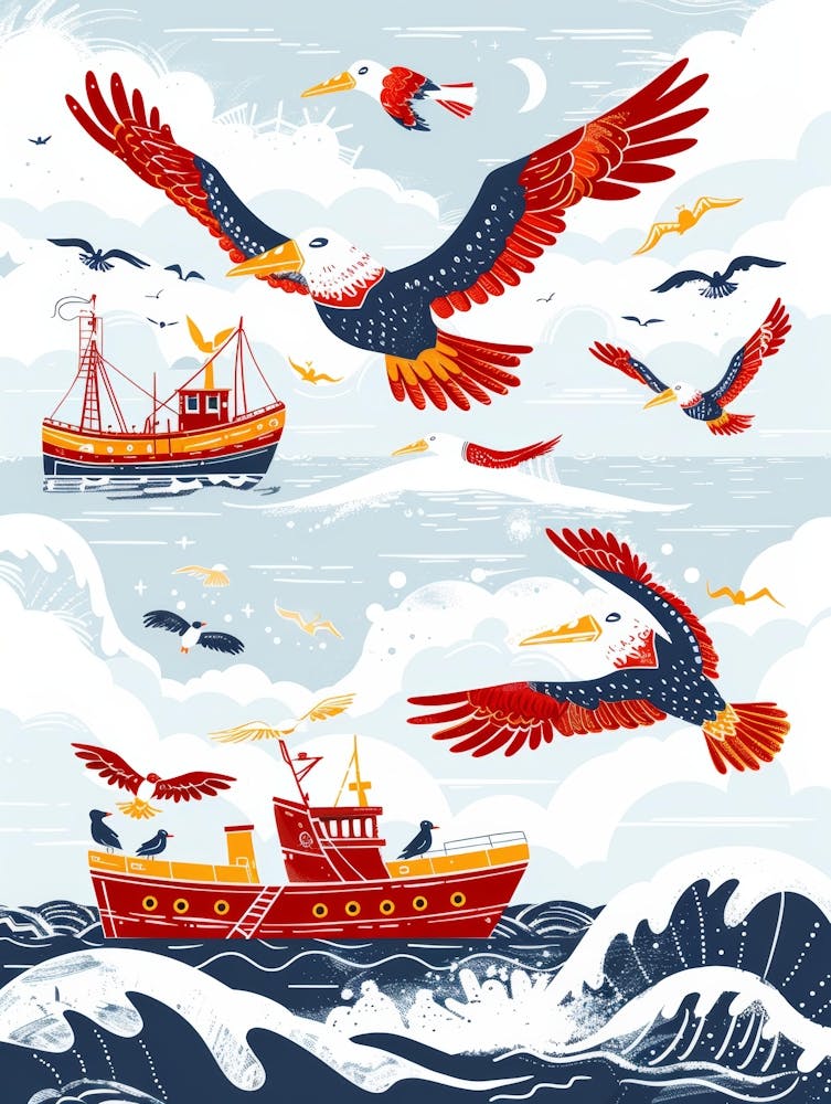 Eagles Flying Over The Sea