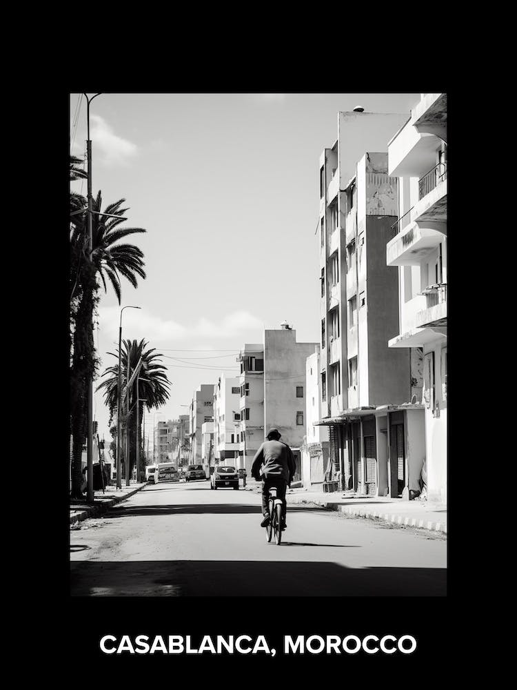 Poster Of Casablanca, Morocco, Mediterranean Black And White Photography Analogue 3