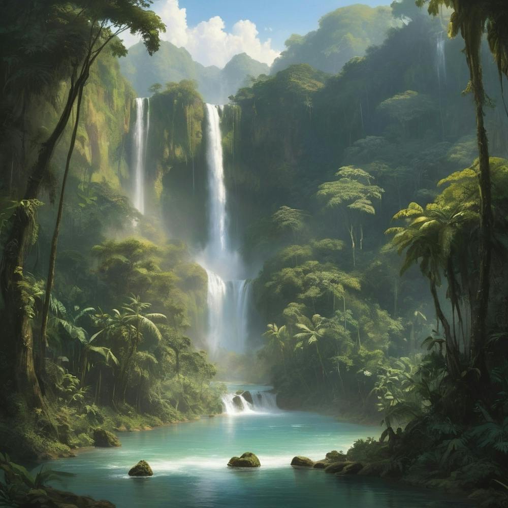 Waterfall In The Jungle paintings art print 3