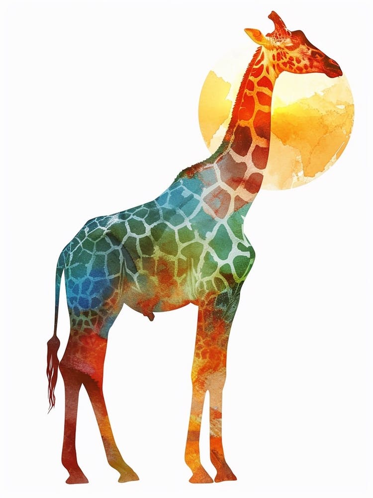 Giraffe Watercolour Side Portrait 1