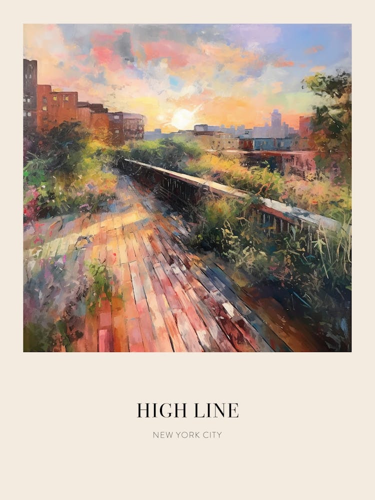 High Line Park New York City 3 Vintage Cezanne Inspired Poster