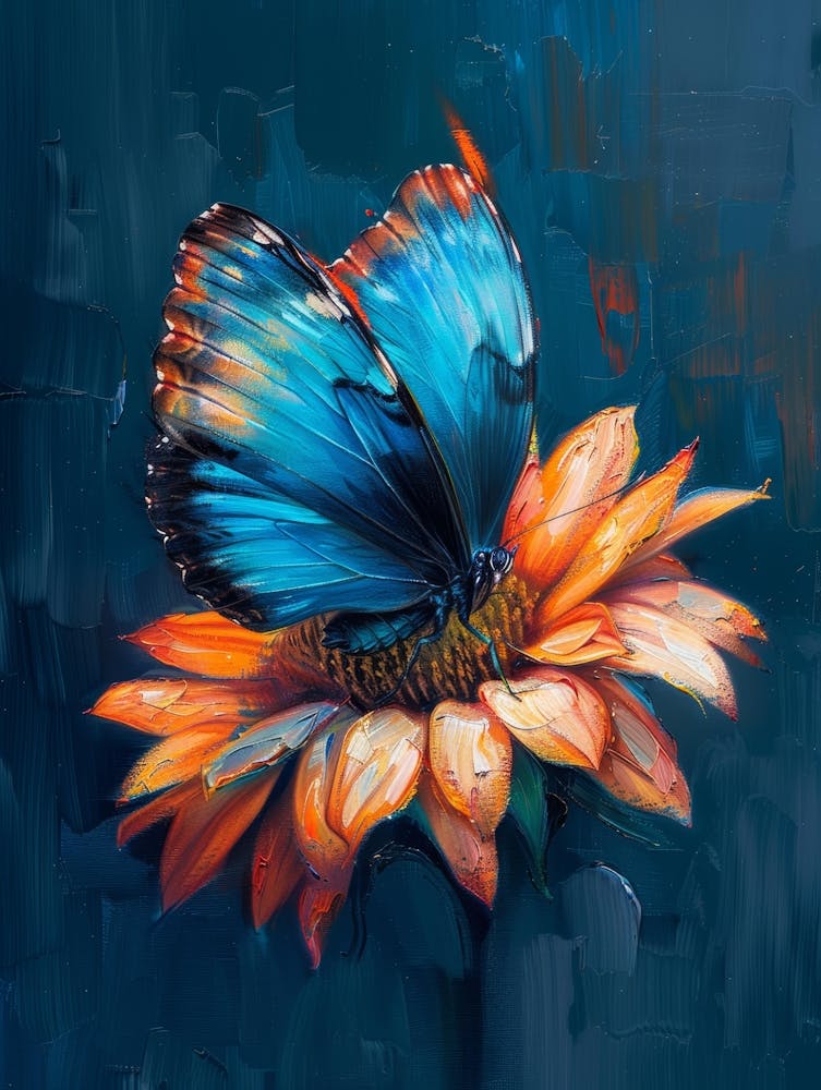 Blue Butterfly On A Sunflower