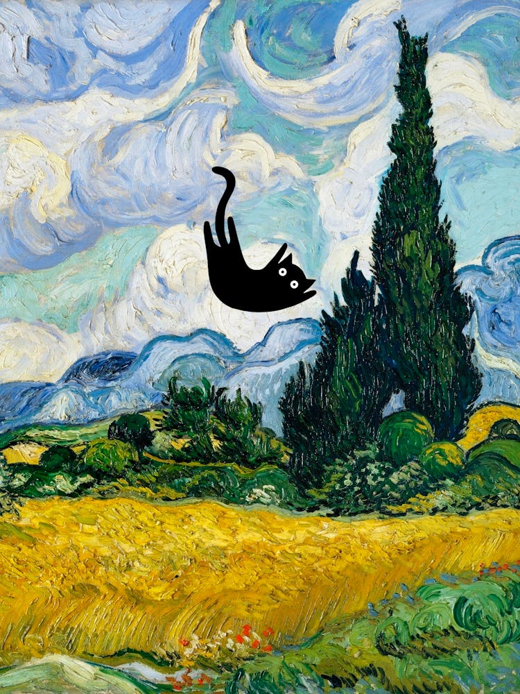 Cats In Famous Gardens Van Gogh Wheat Field With Cypresses