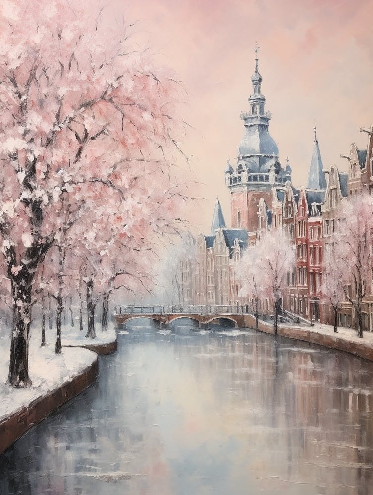 Dreamy Winter Painting Amsterdam Netherlands 4