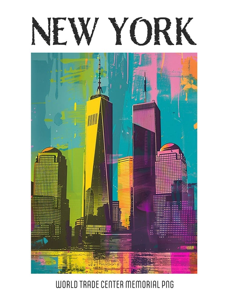World Trade Center Memorial New York Colourful Silkscreen Illustration 3png Poster