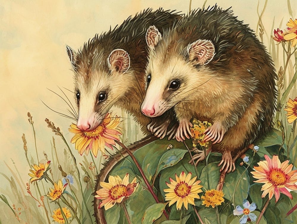 Floral Animal Illustration Opossum 2