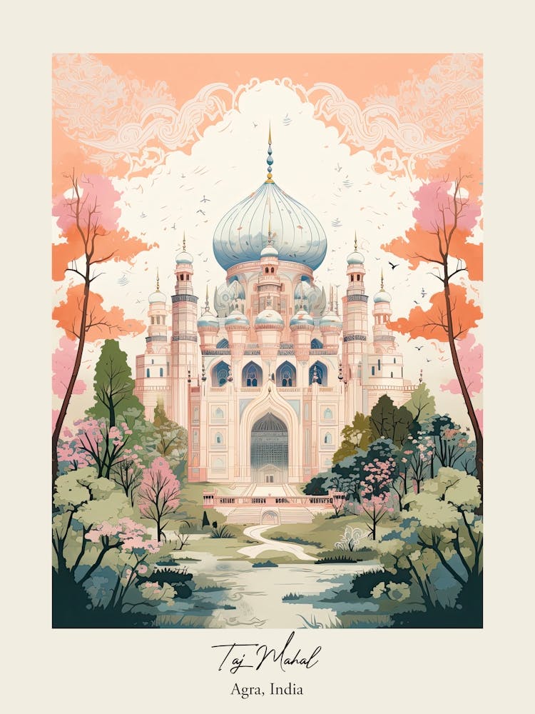 Taj Mahal   Agra, India   Cute Botanical Illustration Travel 5 Poster