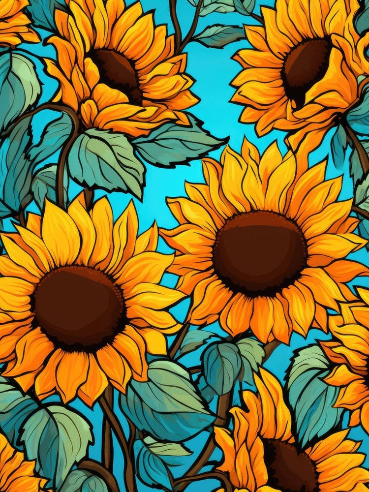 Sunflowers On Blue Background 1