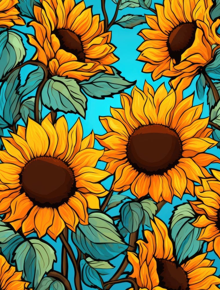 Sunflowers On Blue Background 1