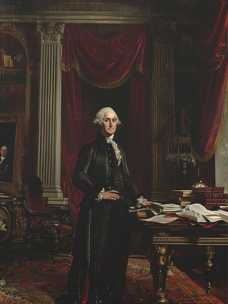 Portrait Of George Washington Wall Art Decor, Historical American President Artwork, Home Office, Historical Painting, Canvas Print