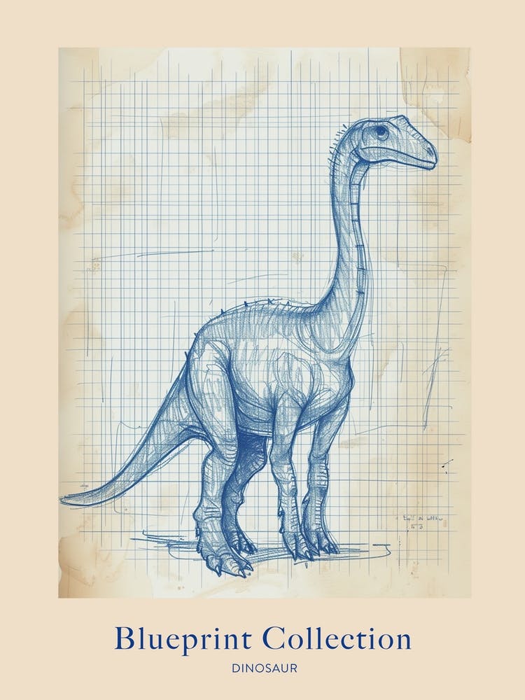 Dinosaur Blue Print Sketch Inspired Poster