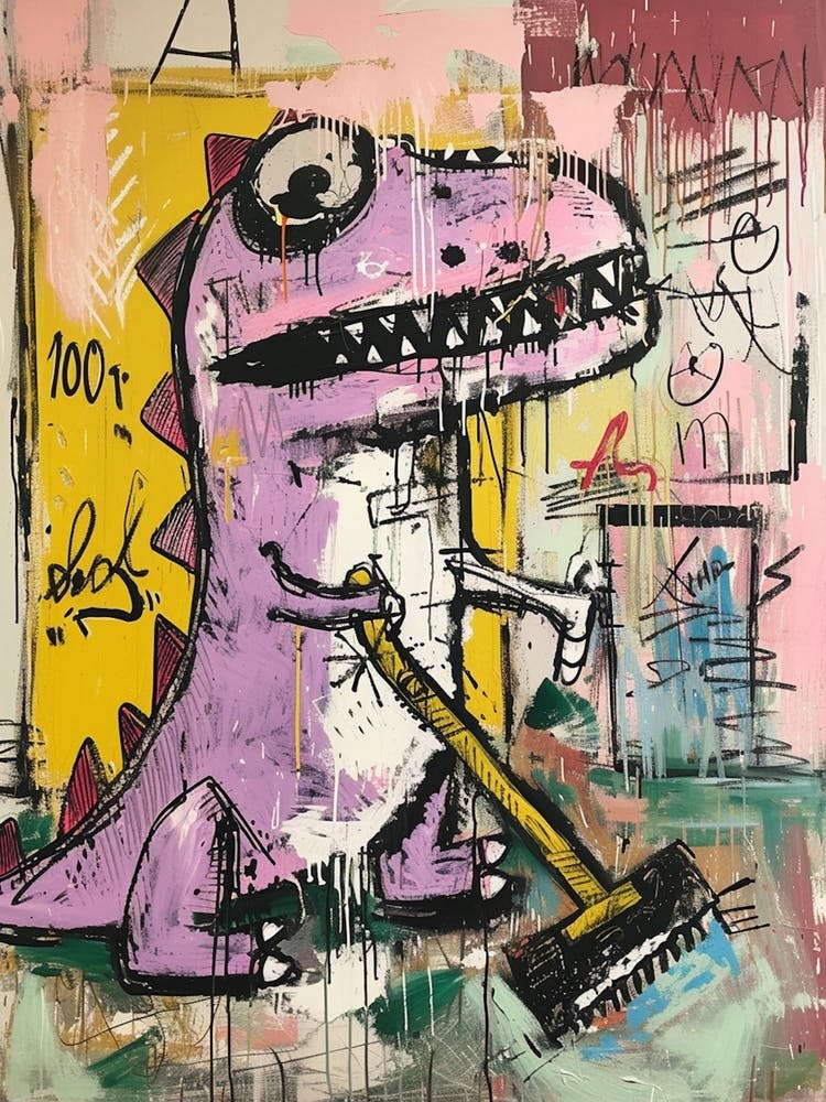 Dinosaur Hoovering The House Graffiti Style 1