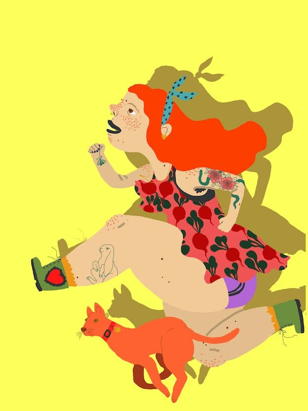 Running Girl With Red Hair