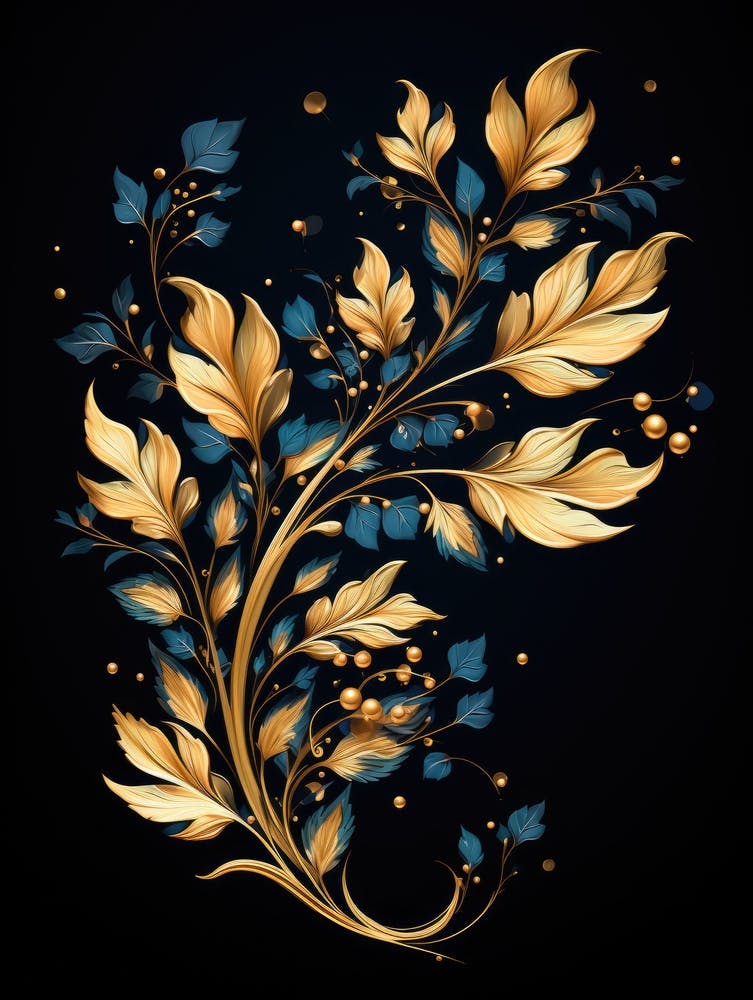 Golden Leaves On Black Background 2