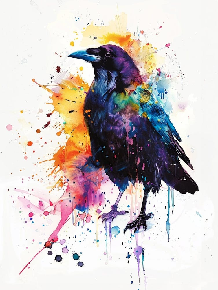 Crow Colourful Watercolour 3