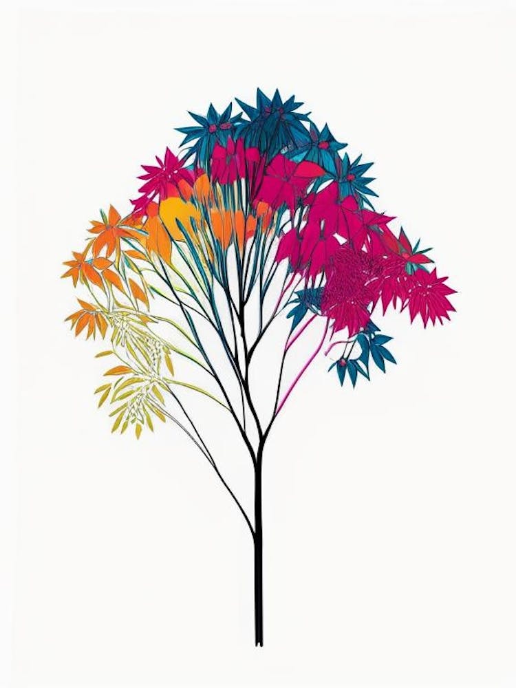 Umbrella Tree Floral Minimal Line Drawing 1 Flower