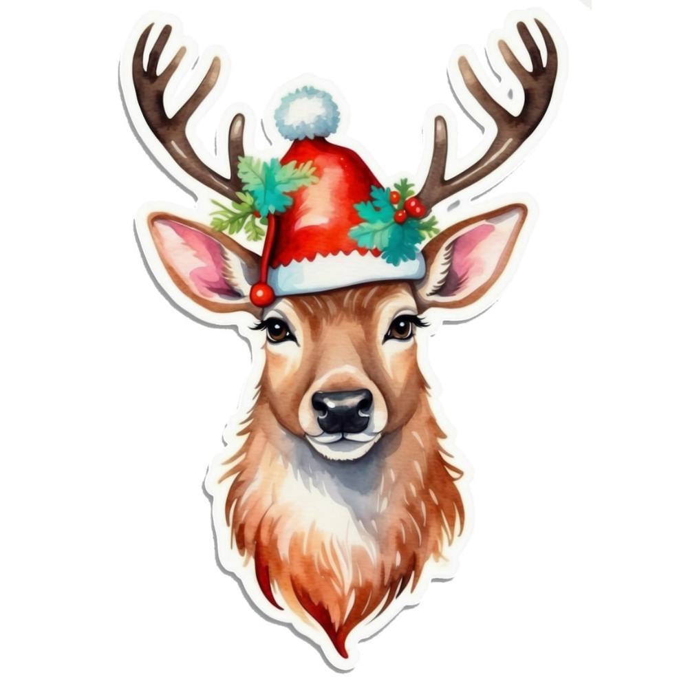 Cerf Avec un Chapeau de Père Noël
