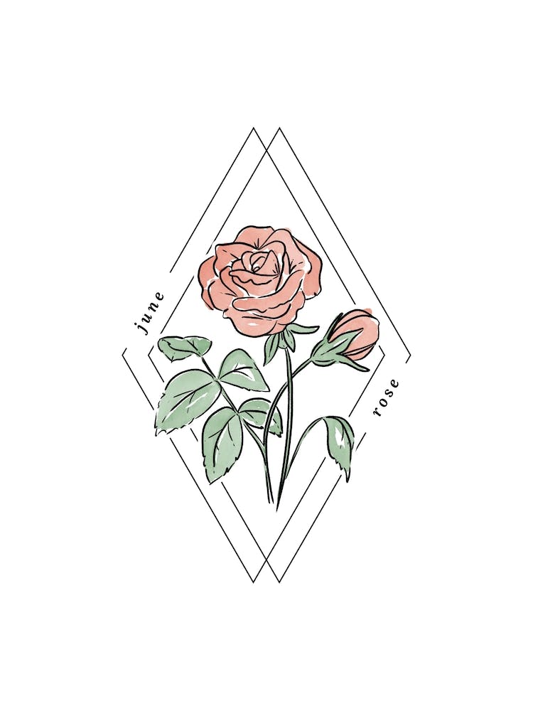 June Rose Birth Flower | Diamond Frame